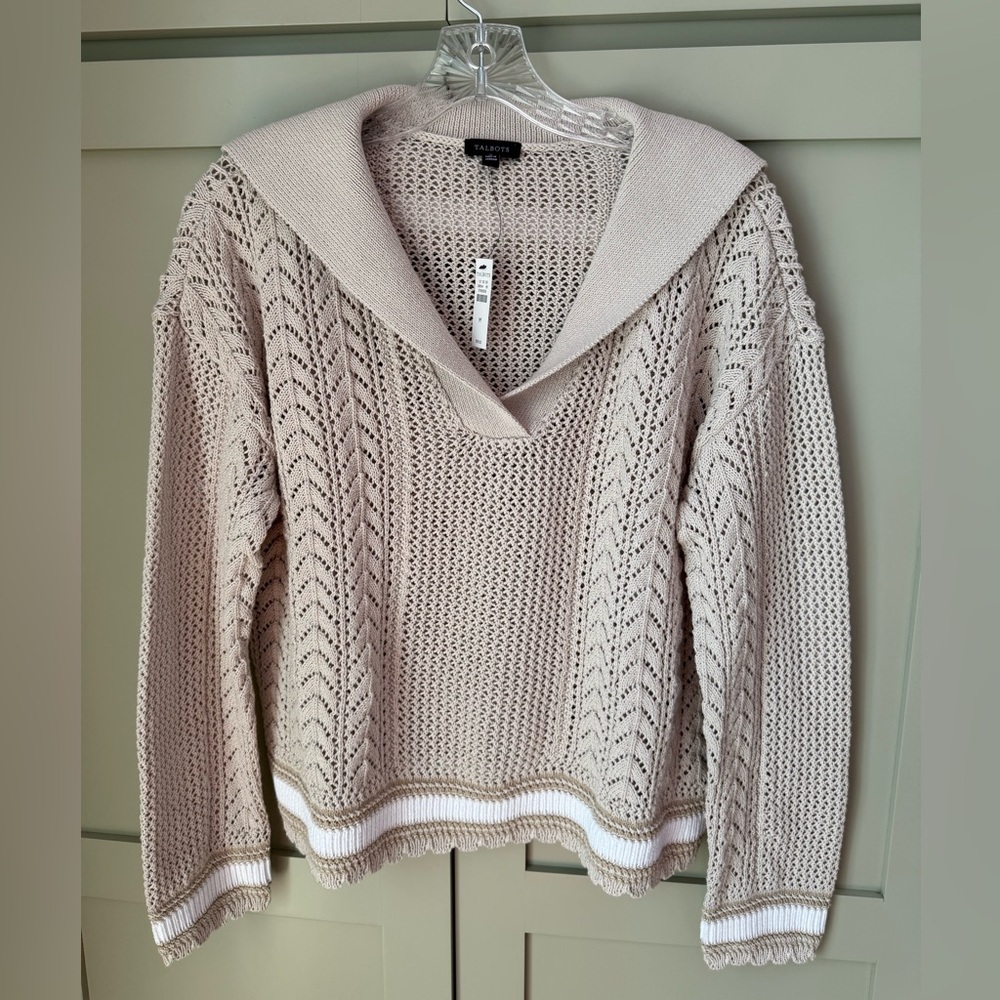 NWT Talbots Cream & White V-Neck Women's Sweater SZ M (Summer 2025) - Picture 14 of 16
